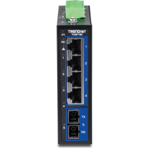 TRENDnet TI-G51SC 5-Port Unmanaged Switch, 4 gigabit ports & 1 Gigabit multi-mode fiber SC ports, 10Gbps switching capacity, DIN-rail/wall mount
